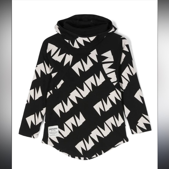 Nununu Kids Black & White Logo Print Long sleeve Hoodie - 6-7 - Picture 1 of 6